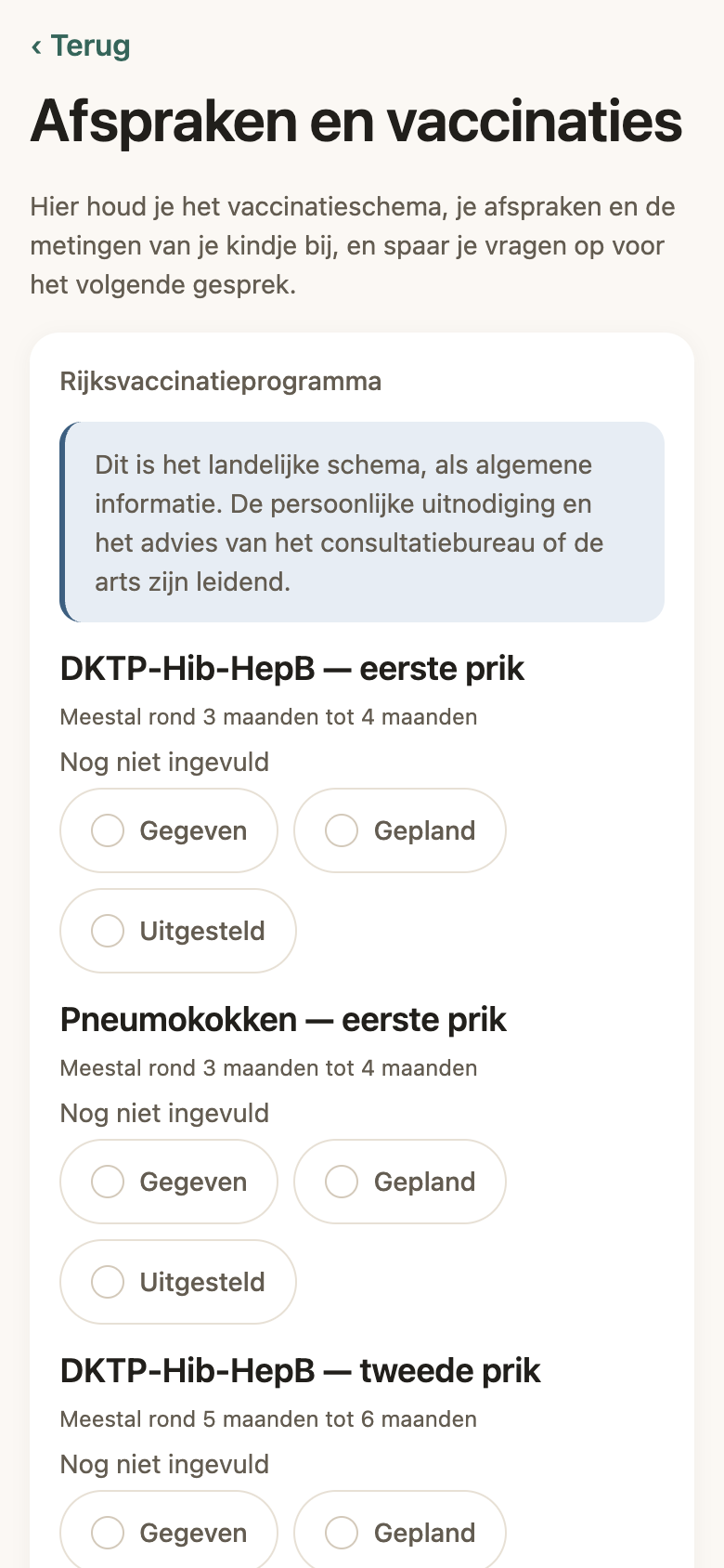 Afspraken en vaccinaties op een rij