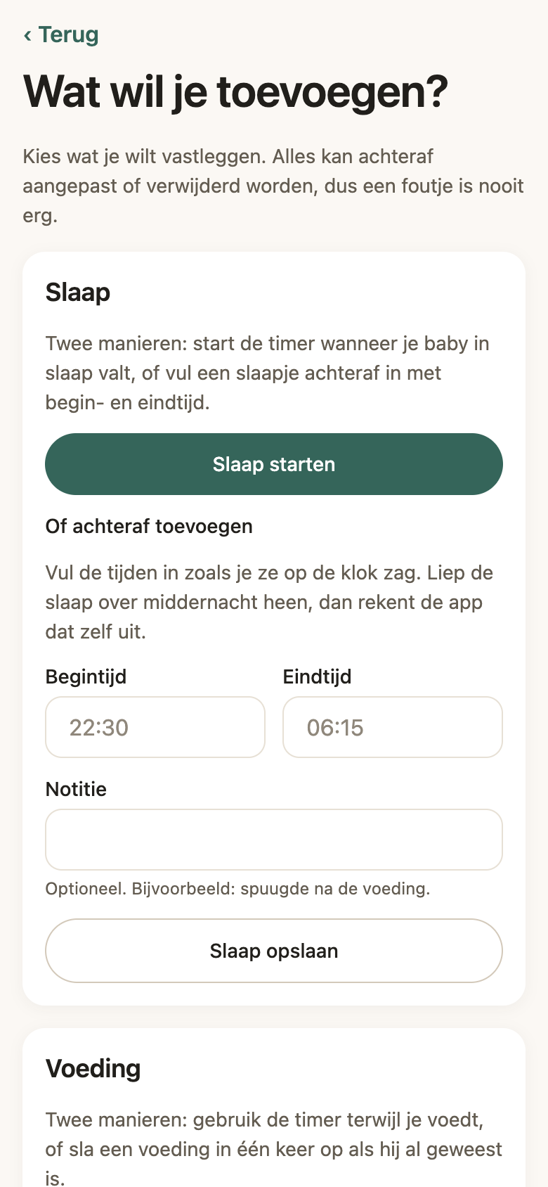 Registreren met grote knoppen